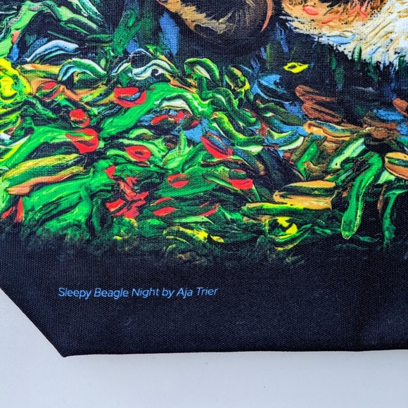 Tote Bag Sleepy Beagle Night By Aja Trier Poly Poplin Multicolor NWT - Picture 3 of 9